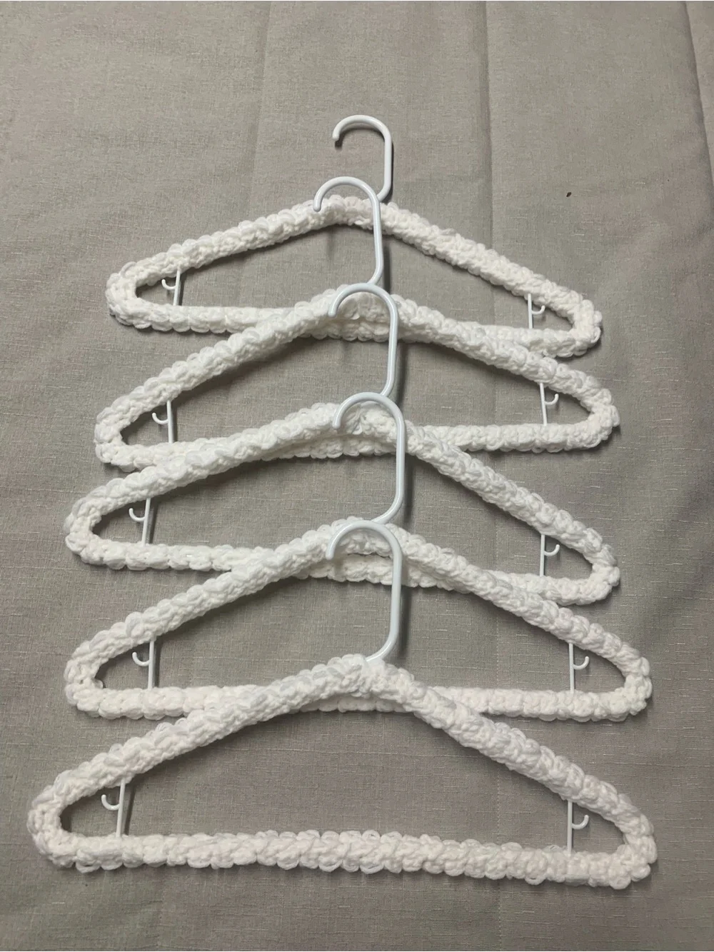 Hand Crafted White Crocheted Padded Closet Hangers - Set of 5
